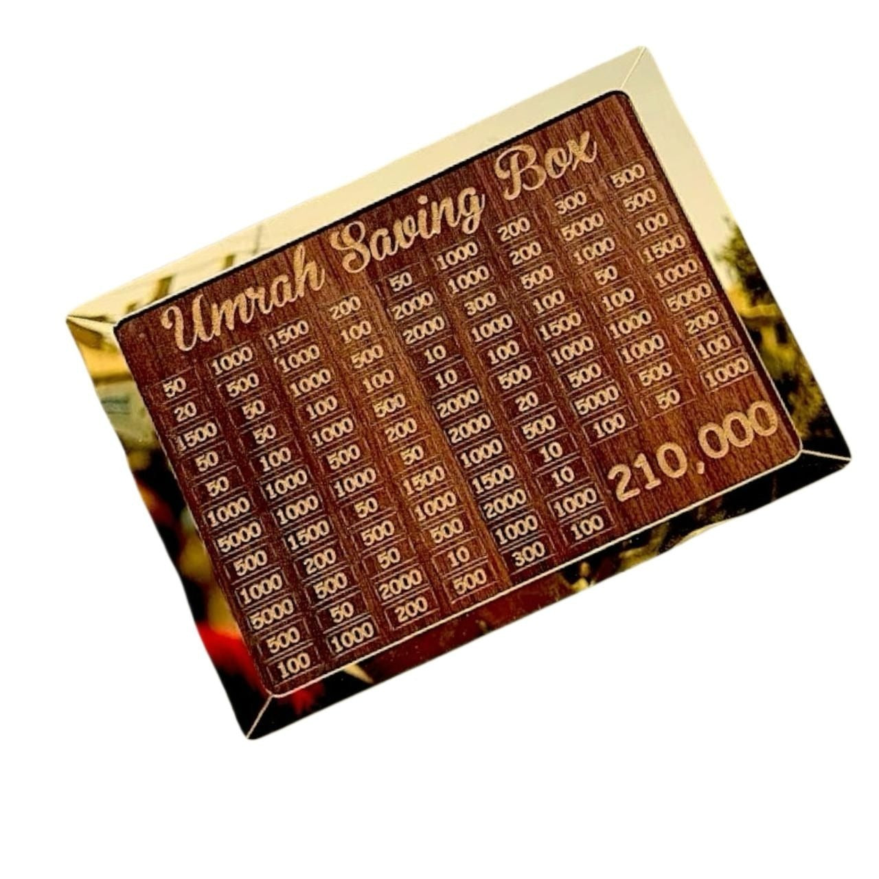 Premium Wooden Umrah Saving Box �210,000 Savings Goal Challenge Tracker