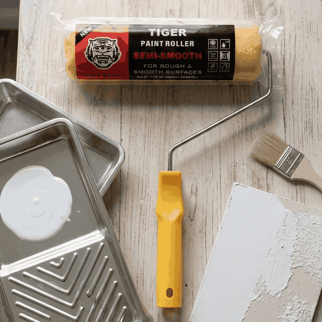 Tiger Professional Paint Roller �9-Inch Semi-Smooth Roller with Handle �Heavy-Duty Wall Painting Tool for Rough & Smooth Surfaces �DIY & Contractor Grade