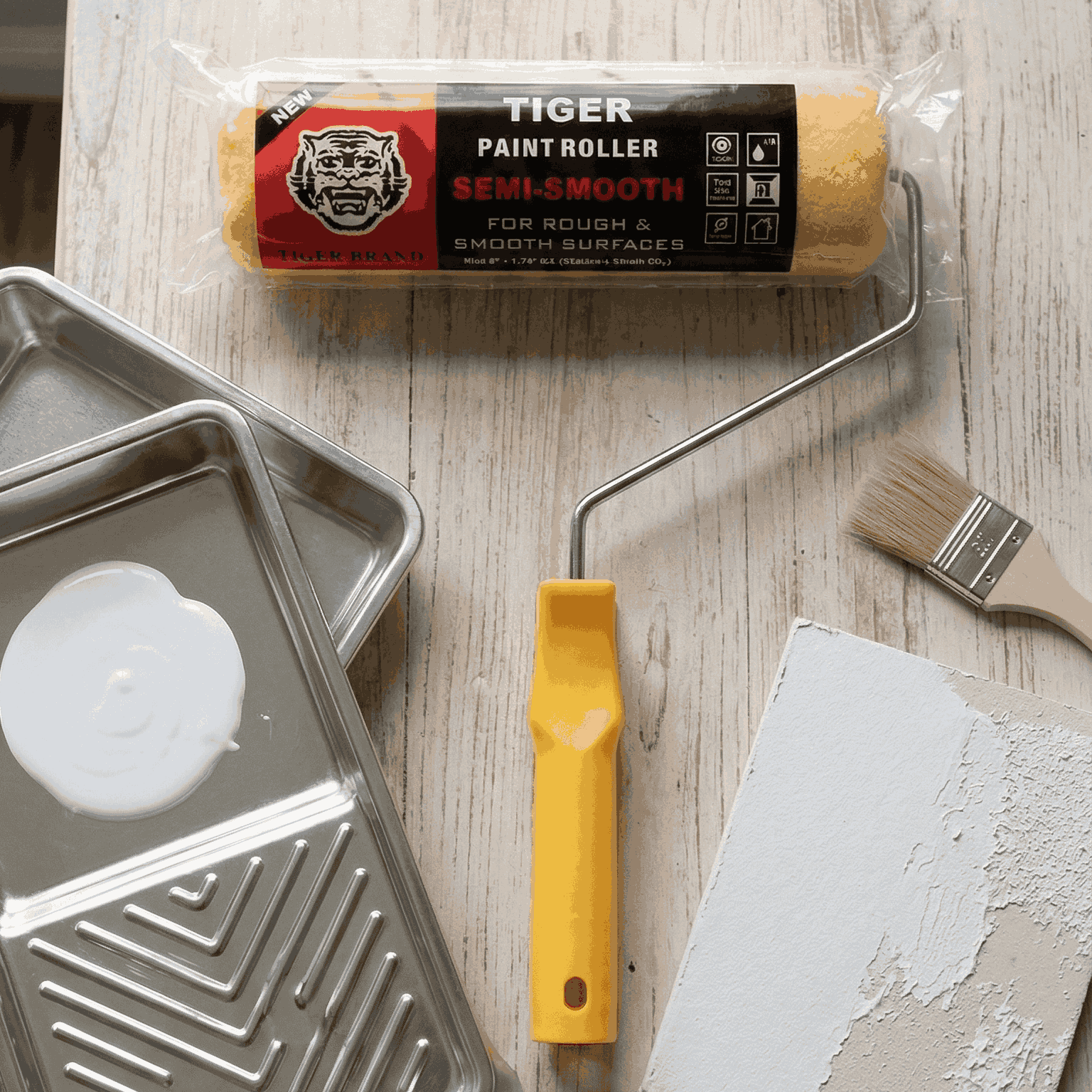 Tiger Professional Paint Roller �9-Inch Semi-Smooth Roller with Handle �Heavy-Duty Wall Painting Tool for Rough & Smooth Surfaces �DIY & Contractor Grade