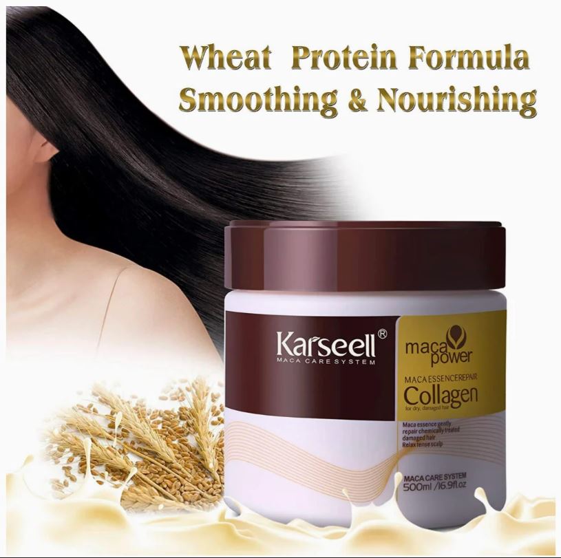 Karseell Collagen Maca Hair Treatment Deep Repair Conditioning Hair Mask Argan Oil Coconut Oil Essence for Dry Damaged Hair All Hair Types 16.90 oz 500ml