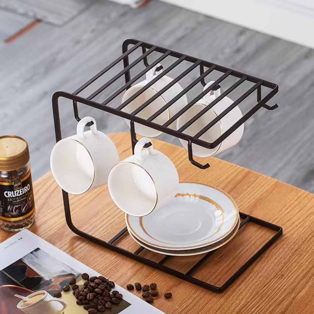 Metal Mug Stand Holder Tree Rack �Modern Space-Saving Mug Organizer with Smooth Hooks for Kitchen & Coffee Corner Decor