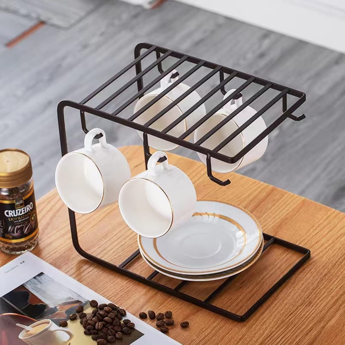Metal Mug Stand Holder Tree Rack �Modern Space-Saving Mug Organizer with Smooth Hooks for Kitchen & Coffee Corner Decor