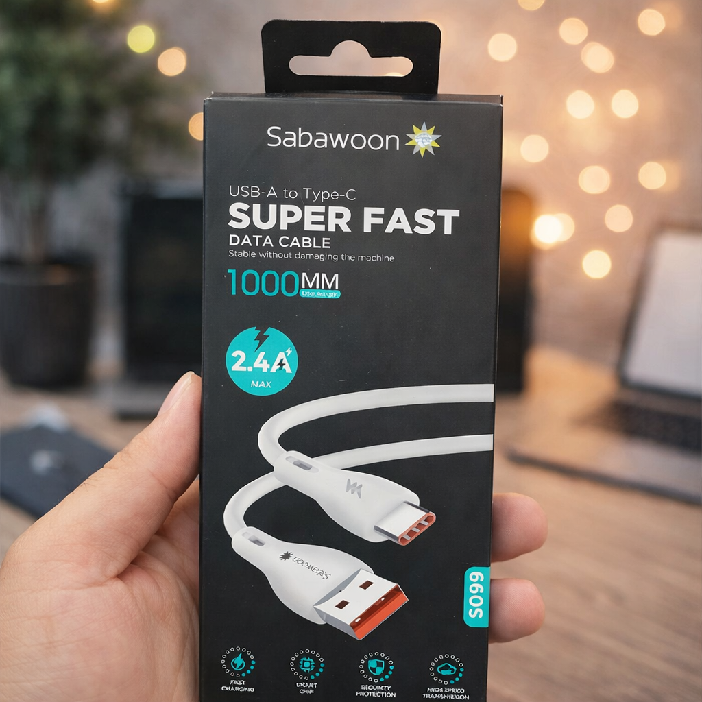 Sabawoon Super Fast Data Cable 1000mm USB-A to Type-C Charging Cable