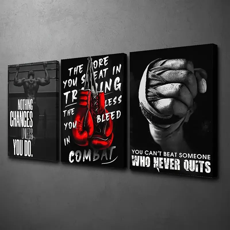 3-Piece Sports Wall D?or �Boxing Motivational Quote Prints, Athletic Black & White Art (8x11 Inches Each)