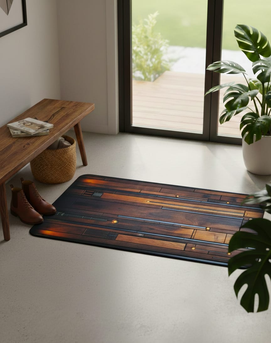 Super Absorbent Non Slip Bathroom Floor Mat Elegant Wooden Design Premium Quality 23 ? 15 Inch