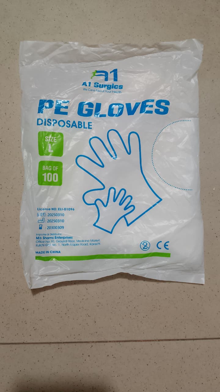 A1 Plastic Disposable Gloves Size Standard Large 100 PCs Box