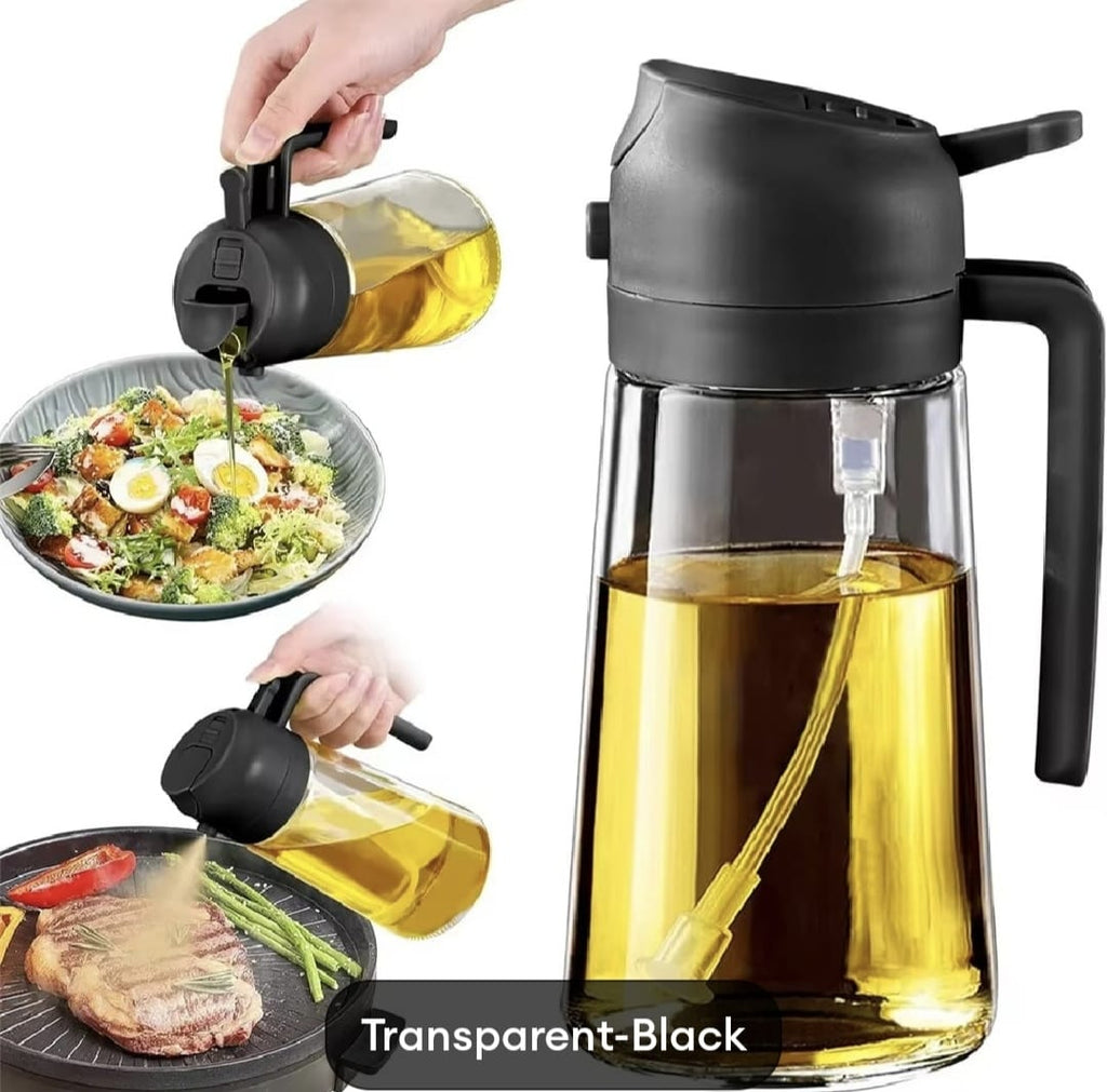 470ml Kitchen Glass Oil Sprayer Bottle | 2-in-1 Olive Oil Dispenser | Transparent Premium Quality ( Random Colour)