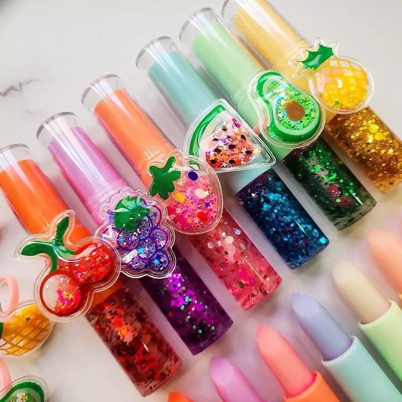 2 In 1 Flavored Fruit Lip Balm Plus Lip Oil Providing Nourishing Care Smooth Application  Everyday Lip Care Support - Multicolor