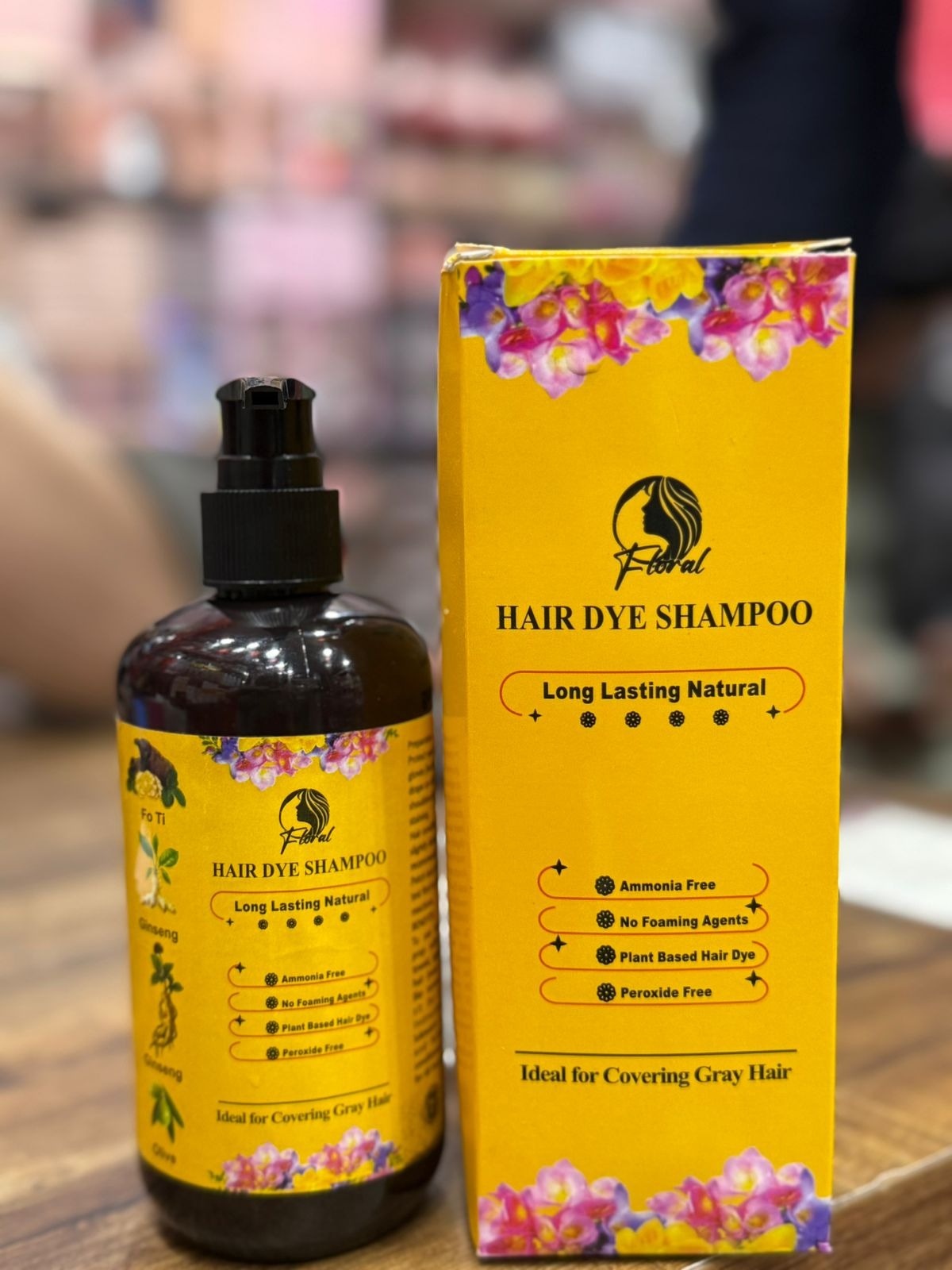 Floral Natural Hair Dye Shampoo | 200ml | Ammonia-Free Herbal Formula | Long-Lasting Gray Coverage