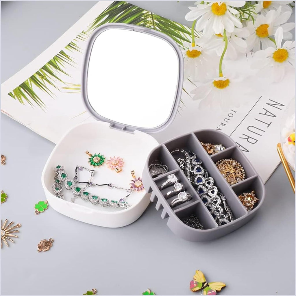 Portable Mini Jewelry Storage Box with Built-In Mirror �Compact Travel Organizer for Rings, Earrings, and Necklaces (Model LD-988)