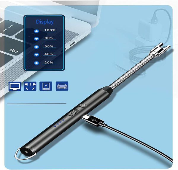 Arc Lighter With Usb Charging Cable | Flameless Windproof | LED Battery Display | Safety Switch | Rotate 360 Degrees ( Random Color )