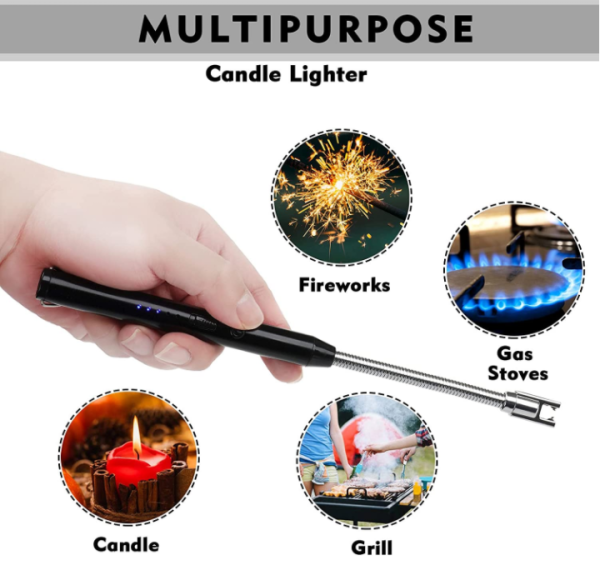Arc Lighter With Usb Charging Cable | Flameless Windproof | LED Battery Display | Safety Switch | Rotate 360 Degrees ( Random Color )