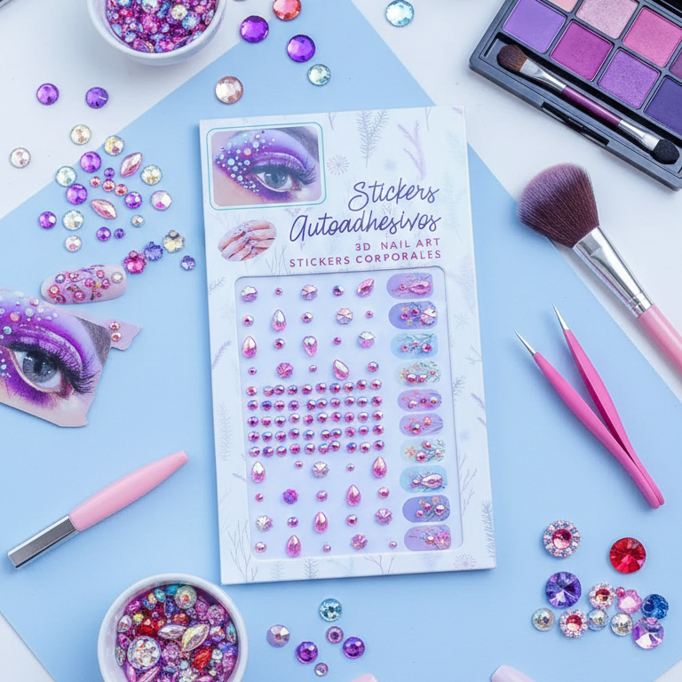 Temporary Tattoo for Women �Rhinestone Gems Face & Body Sticker | Self-Adhesive Crystal Makeup Decoration for Parties & Festivals (Random Design)