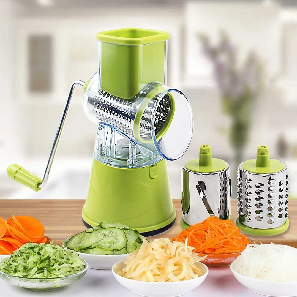 Manual 3-in-1 Vegetable Cutter & Drum Grater | Round Slicer | Multifunctional Kitchen Gadget