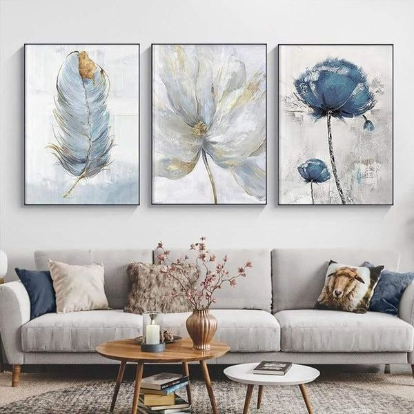 Set of 3 Fresh Posters �Flowers & Feather Wall Art Prints (8x11 Inches) with Double Tape