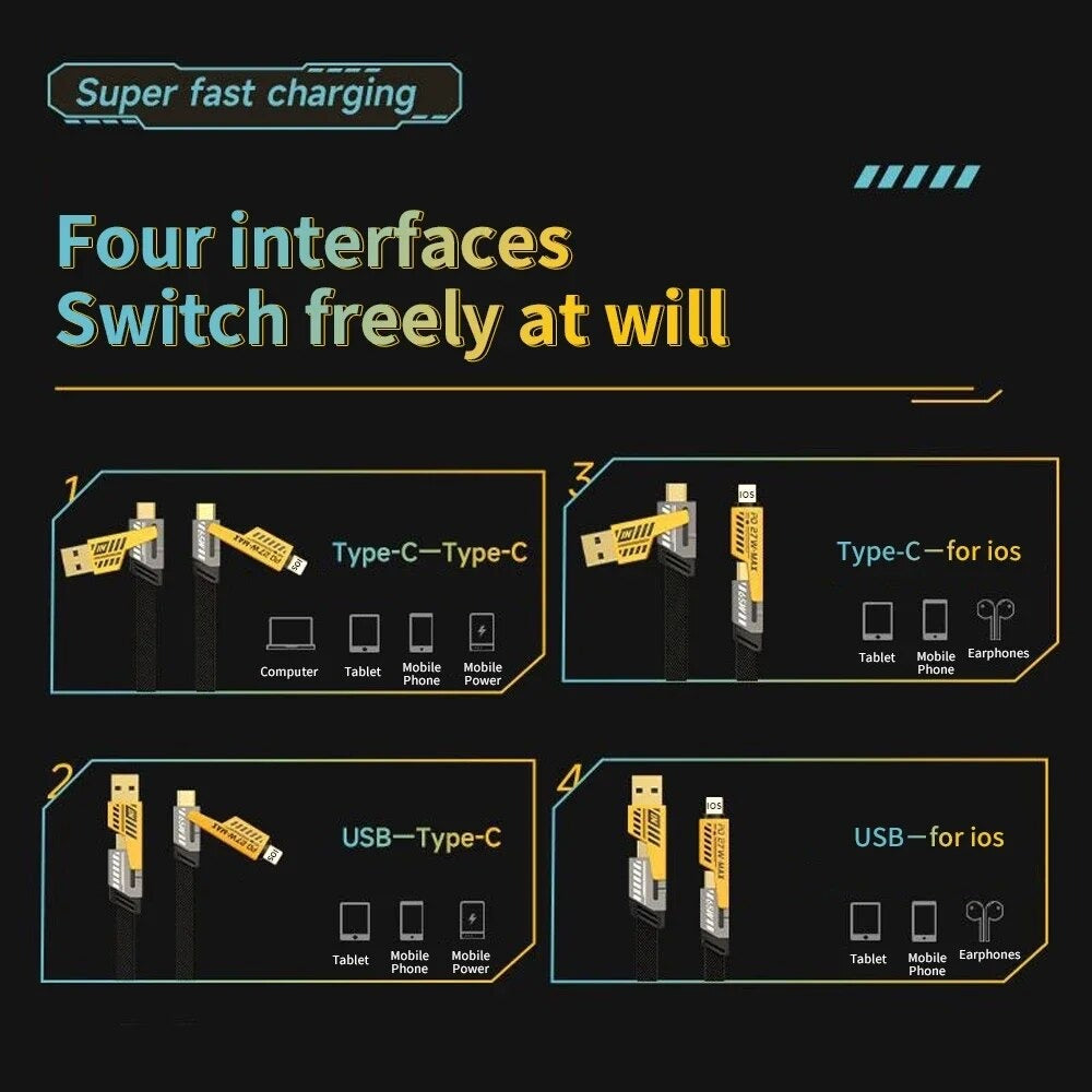Logilink 60W Fast Charging Data Cable | 4-in-1 Multi USB PD | 1000 mm Length