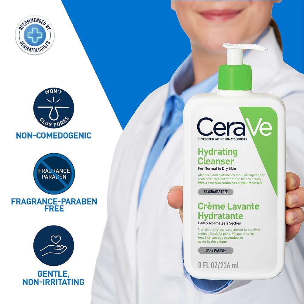 Cerave Hydrating Facial Cleanser 237ml �Gentle Moisturizing Face Wash With Hyaluronic Acid And Ceramides For Normal To Dry Skin