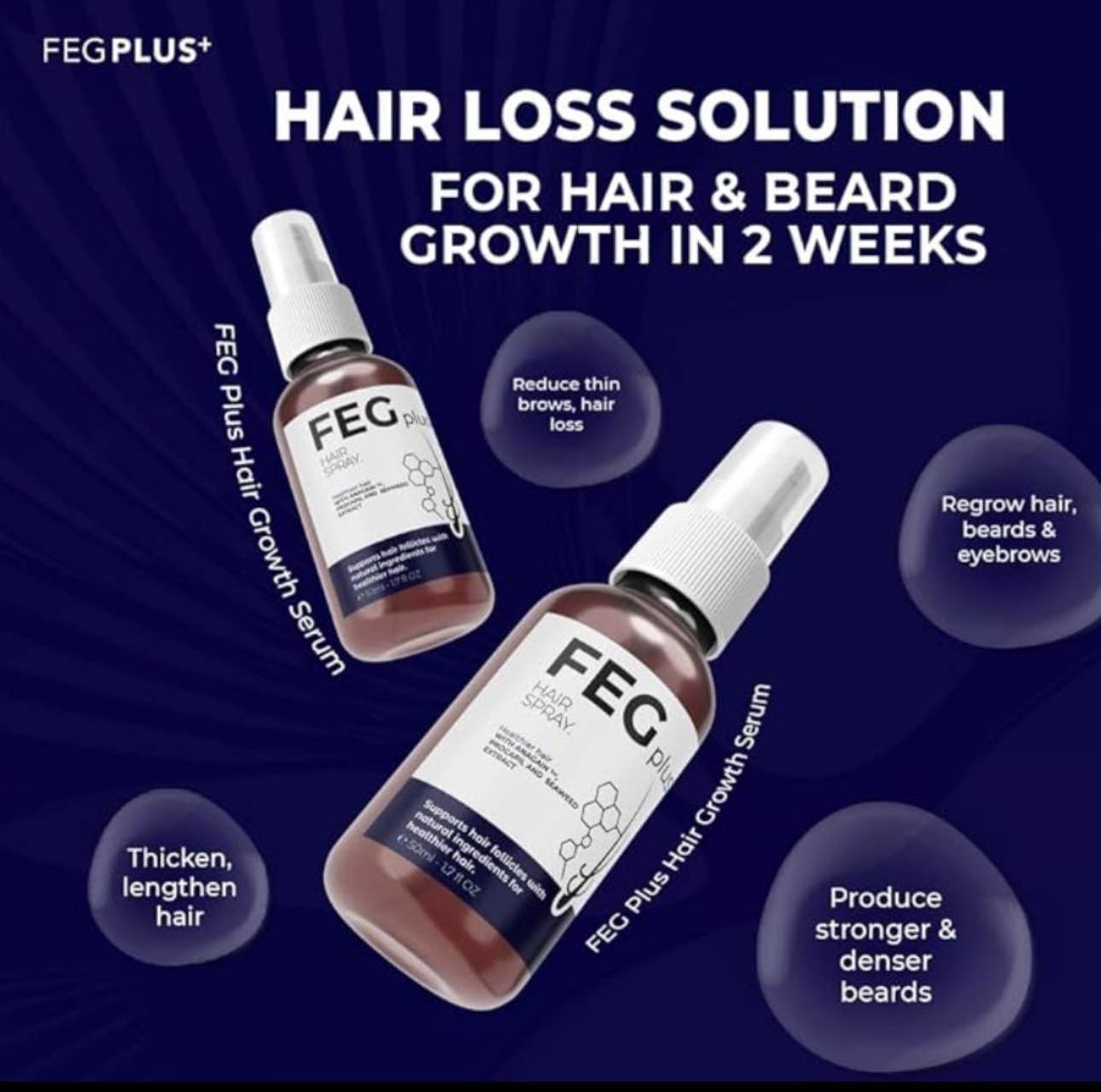 FEG PLUS Hair Growth Serum & Spray �50ml Advanced Formula for Men & Women, Stronger, Thicker Hair