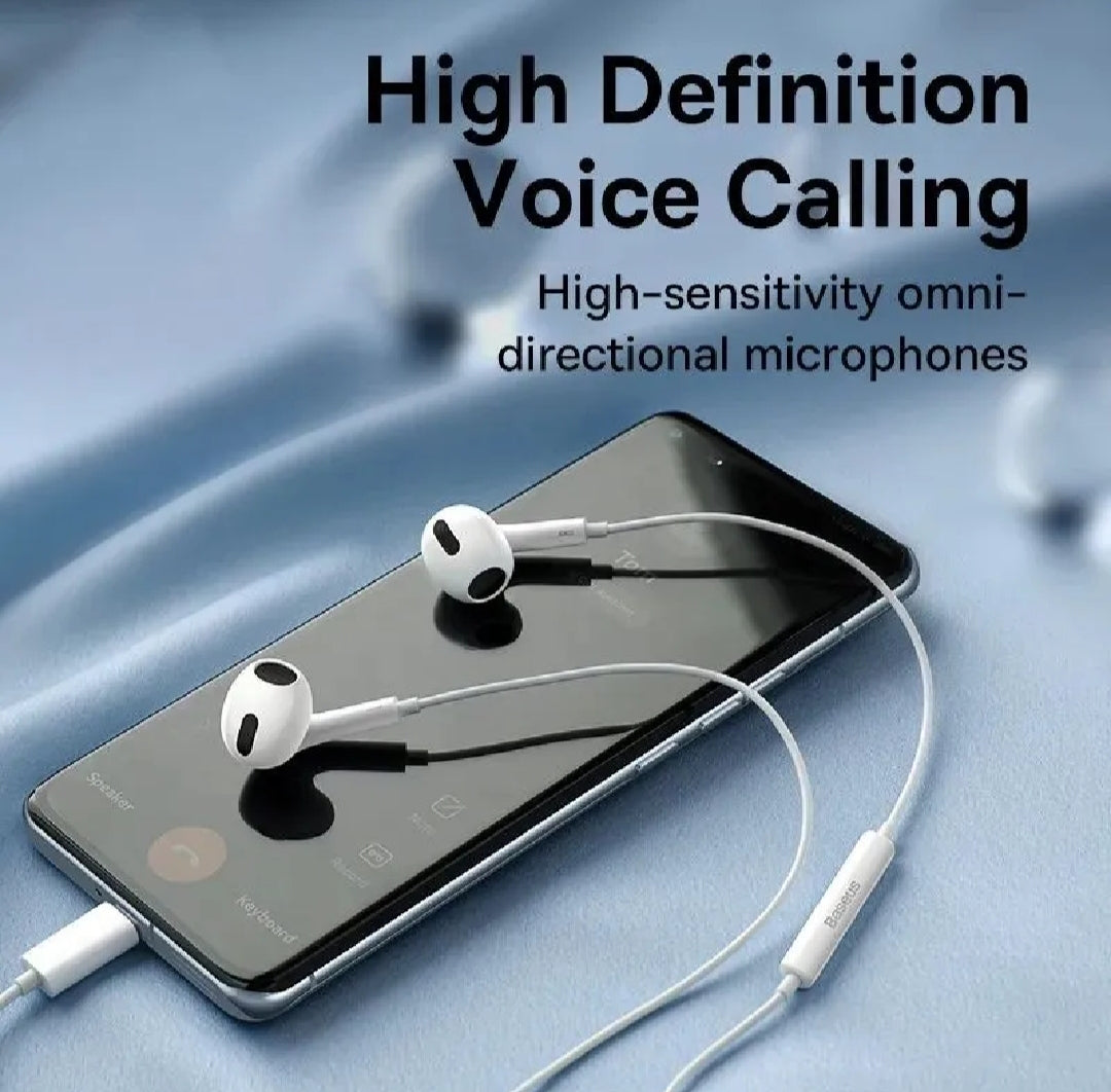 Premium Wired Earphones with In Line Control Crystal Clear Sound Hands Free Calling Built in Microphone Stylish Compact Case Durable Cable (Type C)