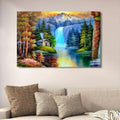 Scenic Mountain Waterfall Wooden Art Frame | Peaceful Forest Cabin Wall Decor |Artistic Nature Painting Piece 12x16 Inches