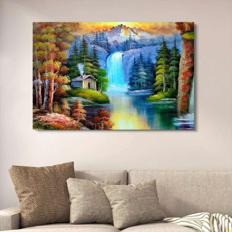 Scenic Mountain Waterfall Wooden Art Frame – photo 1