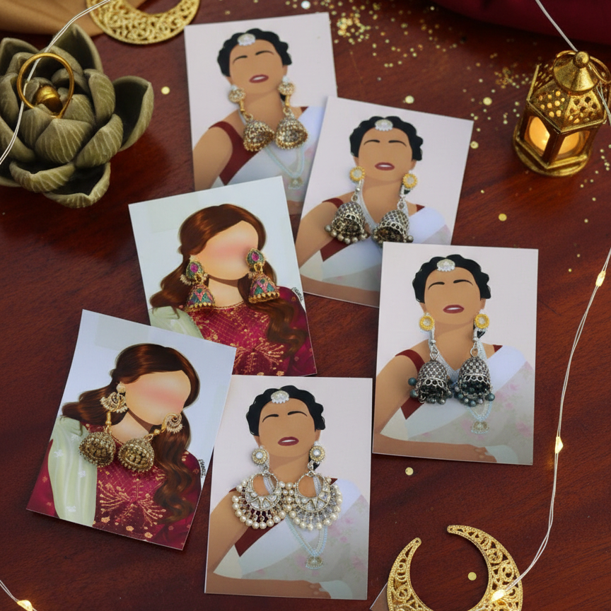 Earrings Eidi Cards �Pack of 27 Mini Festive Cards without Jewellery (Random Designs)
