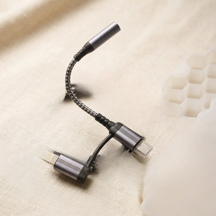 Original 2-in-1 Type-C and Lightning to 3.5mm Headphone Jack Adapter Dual Connector Handfree Audio Converter Direct Plug and Play No Bluetooth Required