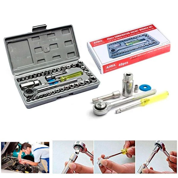 Aiwa 40 PCS Combination Socket Wrench Set �Complete Mechanical Tool Kit for Home, Garage & Automotive Repair