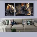 Luxury Floral Wall Art Set �3 Wooden Frames (8x11� with Elegant Black & Gold Botanical Design | Easy Wall Mounting with Double Tape