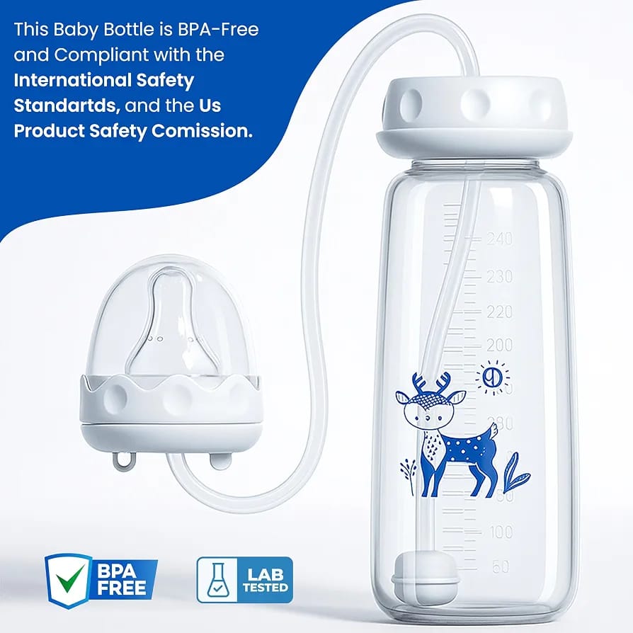 Hands-Free Baby Feeding Bottle with Pacifier &