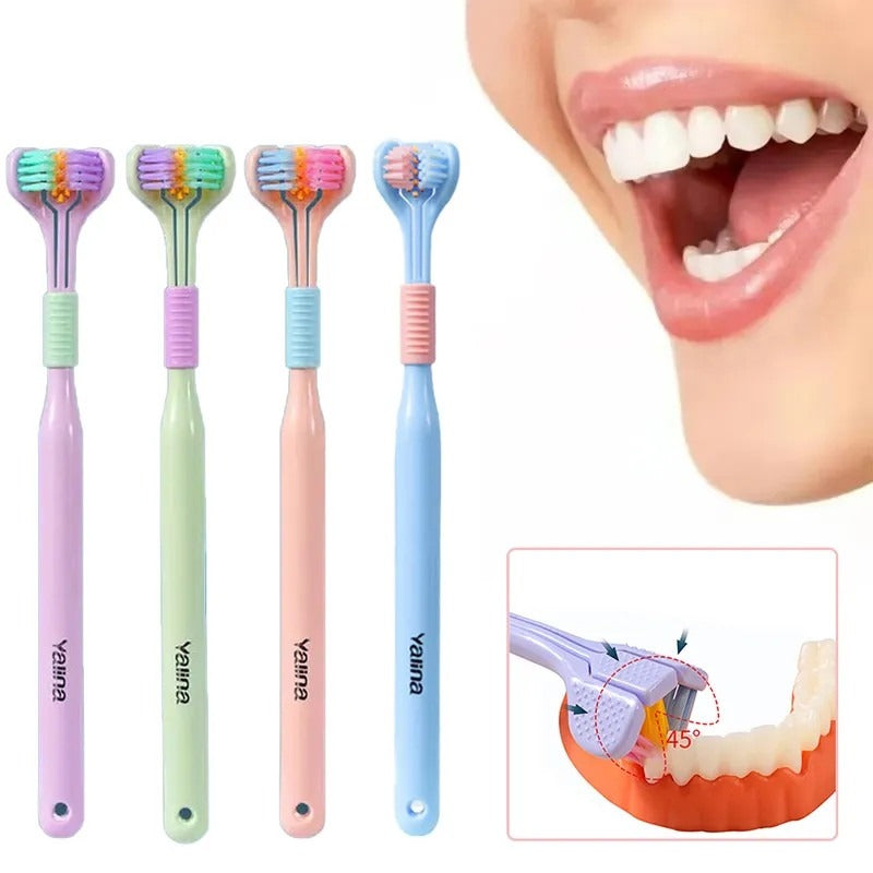 Three-Sided Soft Hair Toothbrush | Wrap-Around Deep Cleaning Manual Toothbrush for Adults & Children (Random Color, 1 Pc)