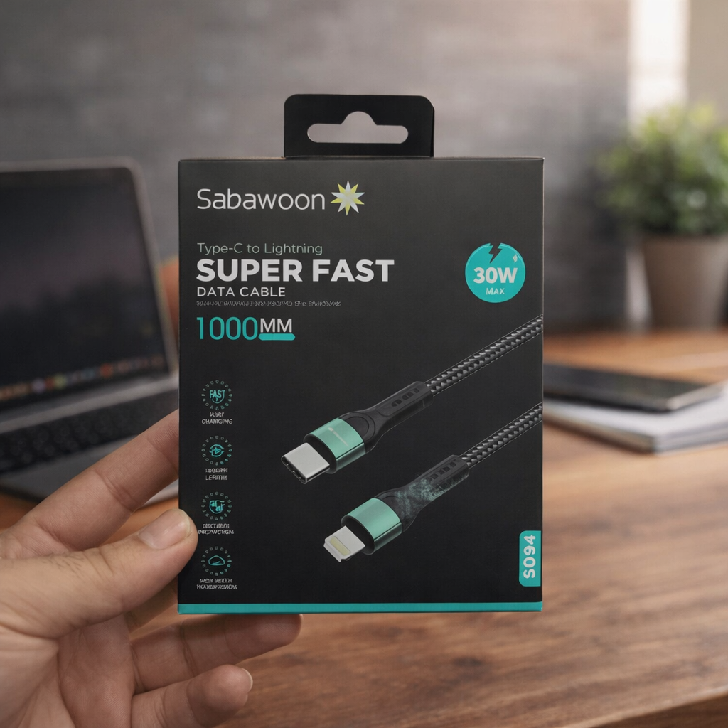 Sabawoon 30W Super Fast Type-C to iPhone Data Cable �1000mm Fast Charging Cable