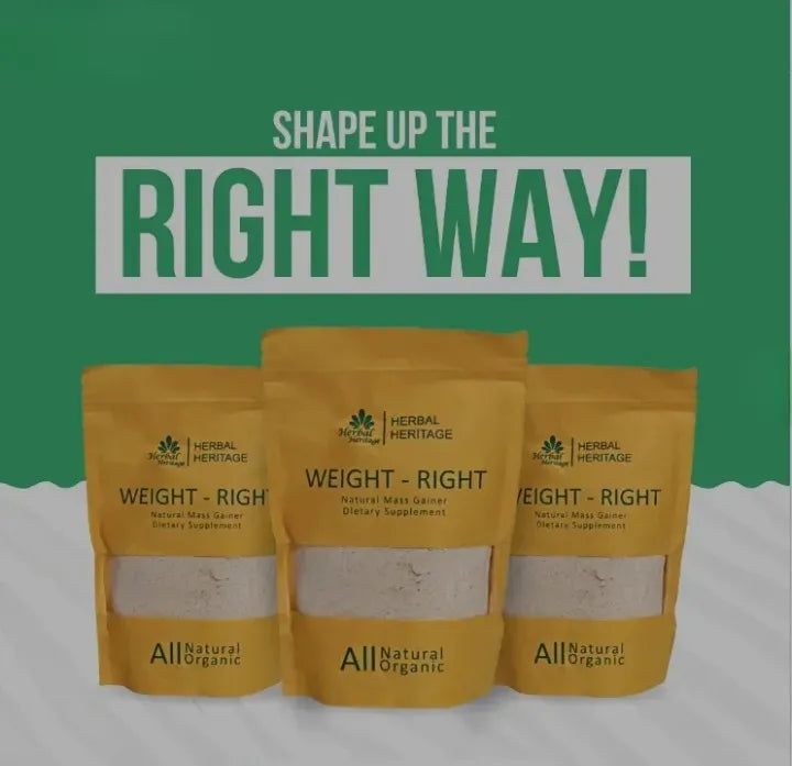 Weight-Right Natural Mass Gainer by Herbal Heritage | Herbal Formula for Healthy Weight Gain (80g)