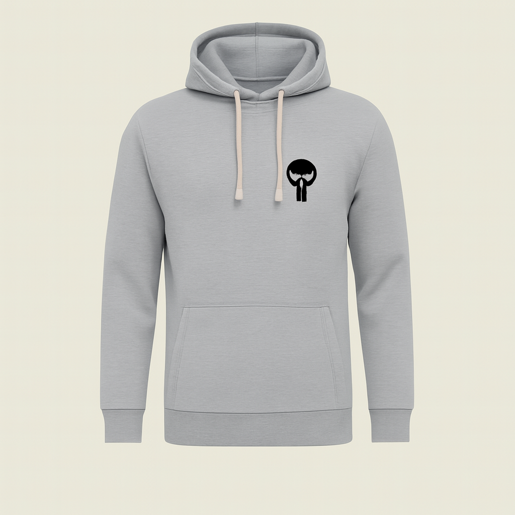 Printed Grey Hoodie for Teens & Adults �Black Skull Graphic, Premium Fabric