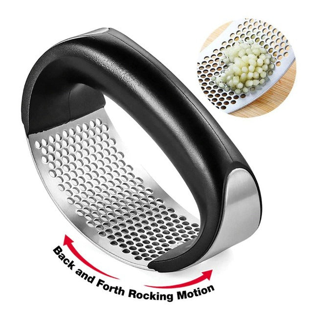 Manual Garlic Press Rocker with Handle �Stainless Steel Garlic Crusher, Squeezer, Slicer & Mincer | Easy Handheld Chopper Kitchen Gadget Tool