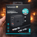 Sabawoon S130 90W GaN Super Fast Charger �3 Port USB & Type-C Fast Charging Adapter with Cable