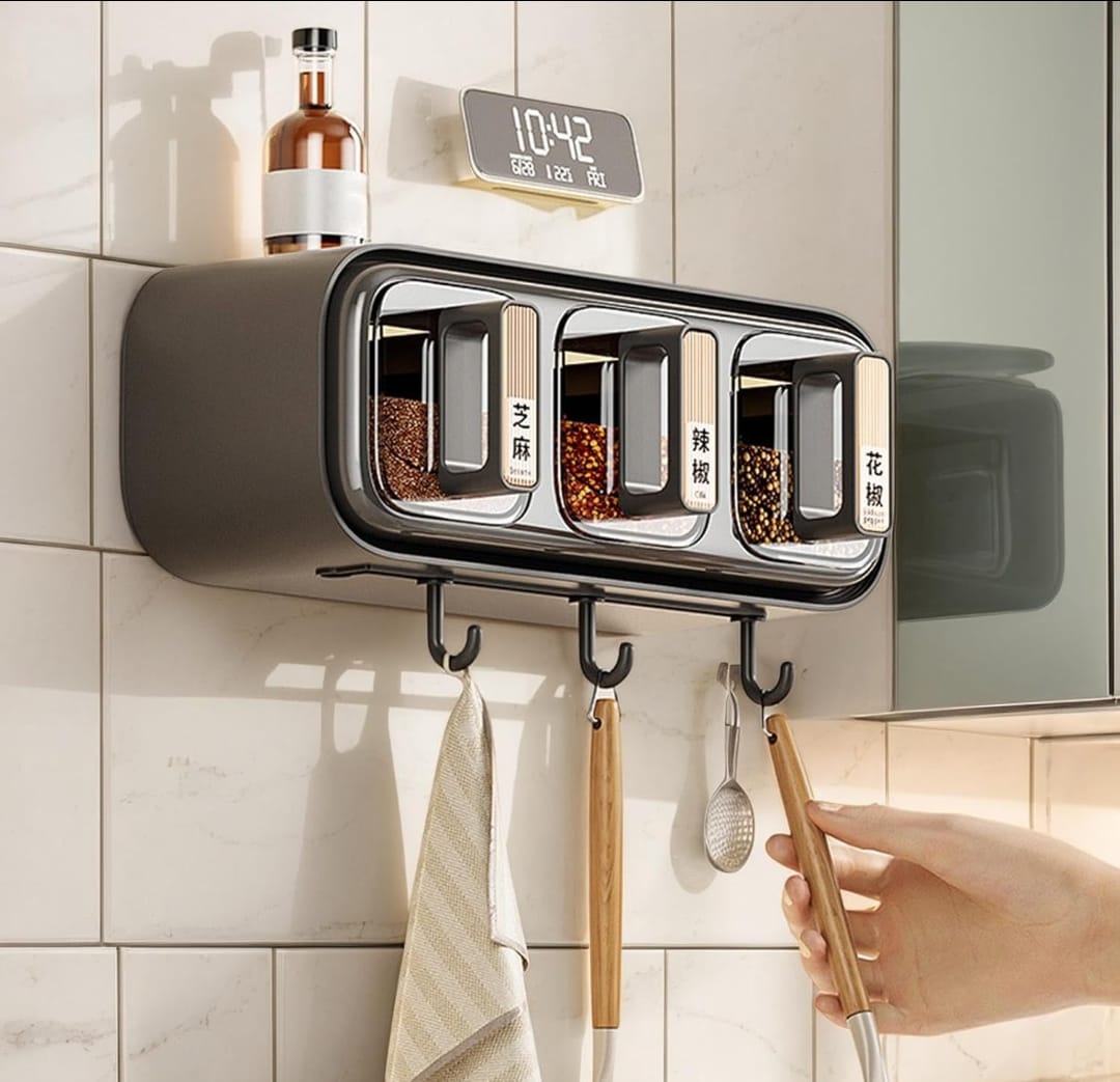 Wall Mounted Seasoning Box Condiment Containers Space Saving Storage Durable Transparent Kitchen Organizer