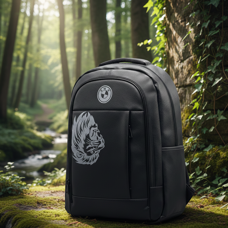 Black Faux Leather Backpack With BMW Logo Providing Durable Quality Stylish Design