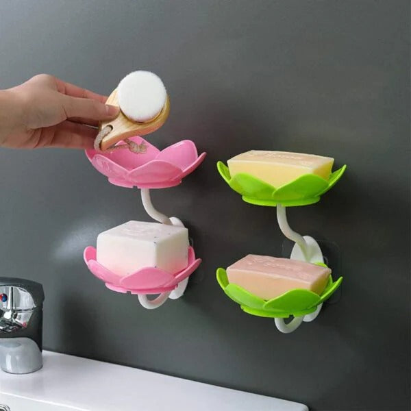 Wall Mounted Double Layer Lotus Flower Shaped Soap Holder (random color)