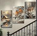 Serene 3-Piece Winter Nature Wall Frame Set �Cabin, Birds & Deer in Snow 8 X 11