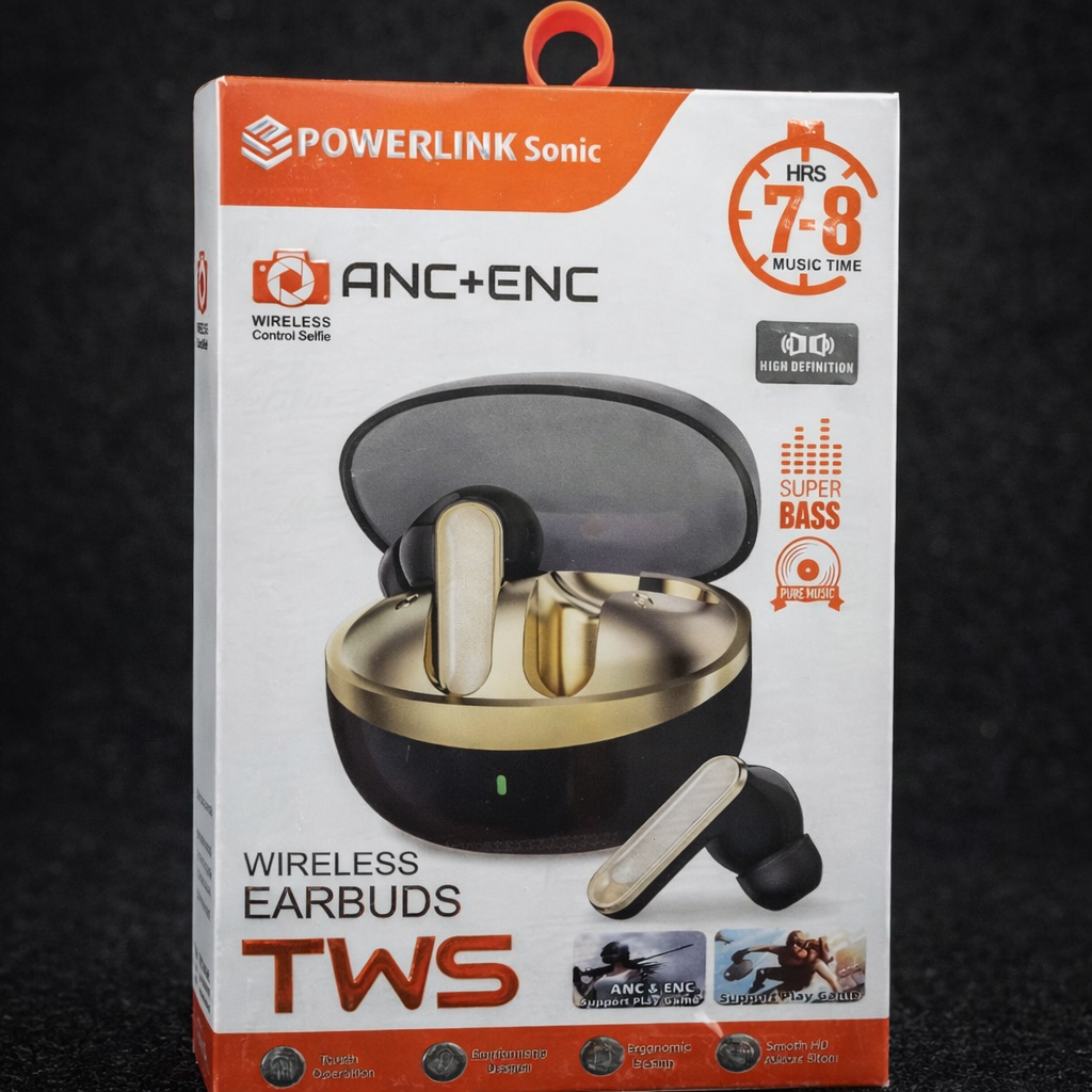 Powerlink Sonic TWS Wireless Earbuds with ANC + ENC Noise Cancellation & Wireless
