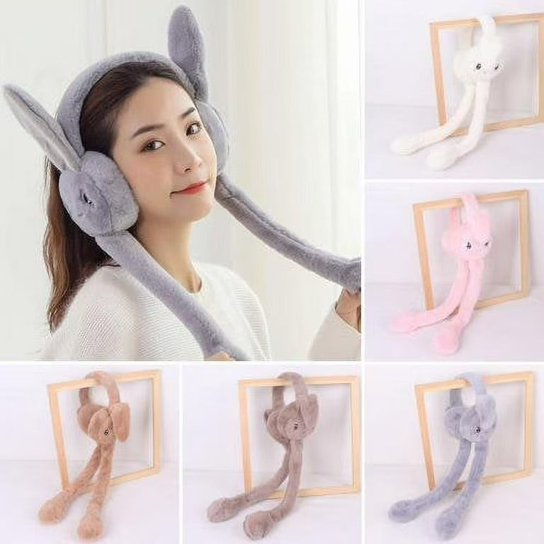 Soft Fluffy Rabbit Ears Headband | Moving Ears Plush Earmuffs | Warm & Cozy �1Pc Random Colour