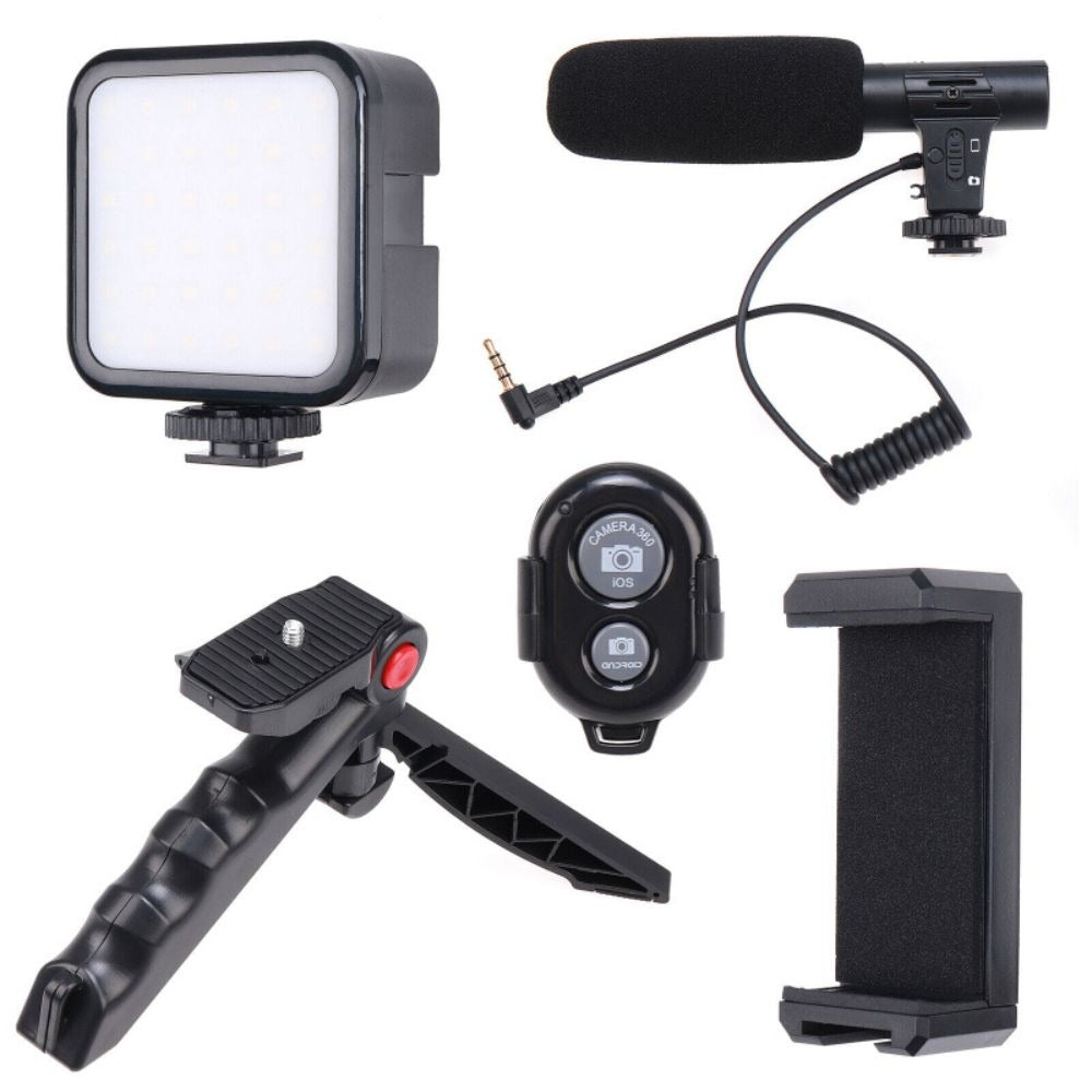 High Quality Vlogging Kit | Mobile & DSLR Accessories | Tripod, Mic & 360? LED Video Recording Setup