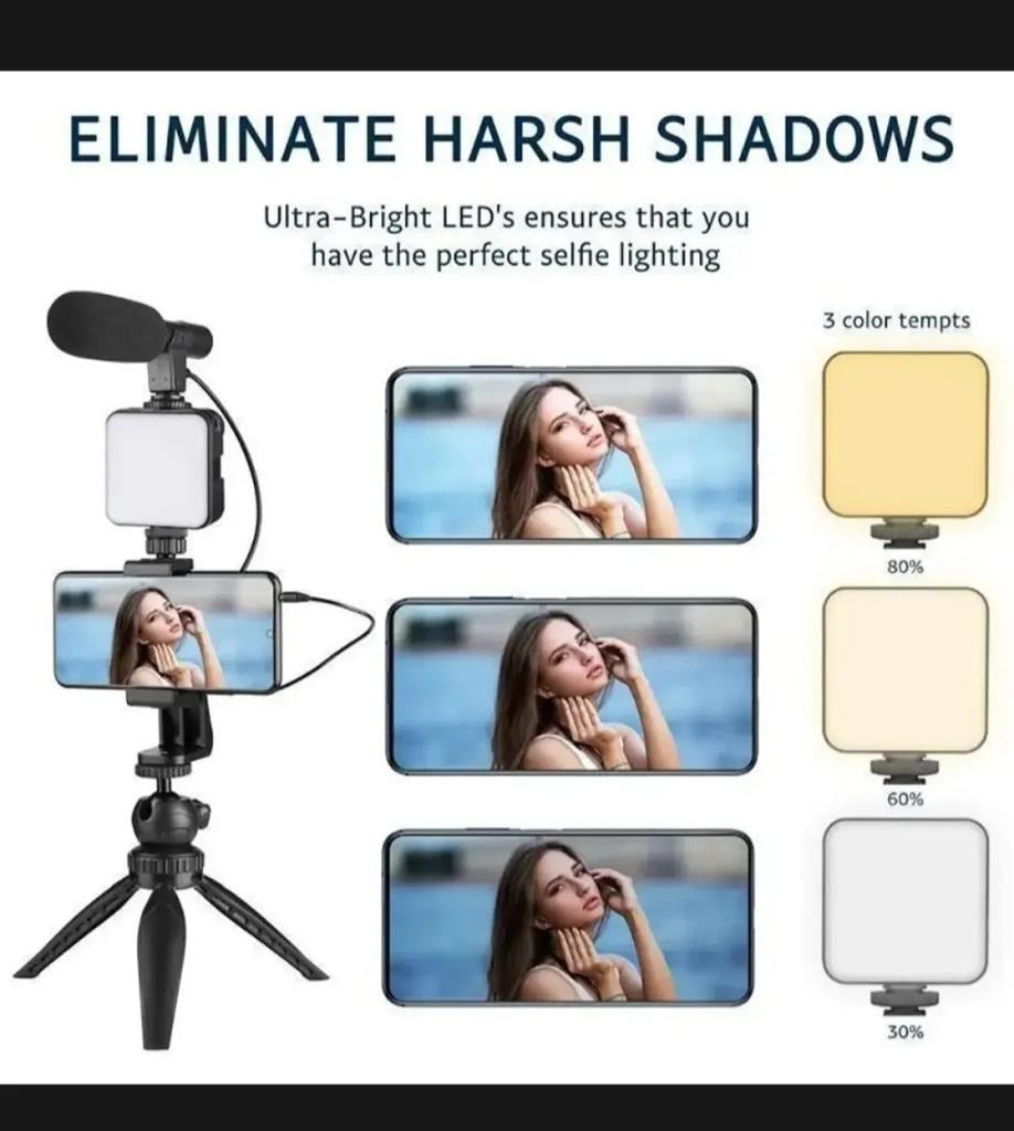 AY-49 Vlogger Kit | Microphone, LED Fill Light, Mini Tripod & Mobile Holder with Remote �Complete Video Making Set for Vlogging With Bluetooth Remote
