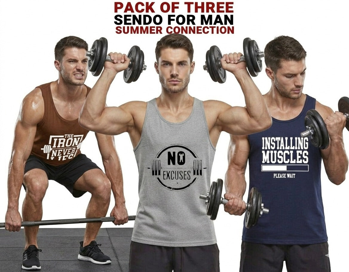3 PCs of Men's Summer Cotton Sando Vest Sleeveless Tank Top Breathable Soft Lightweight Casual Gym Sports Innerwear Comfortable (Medium)