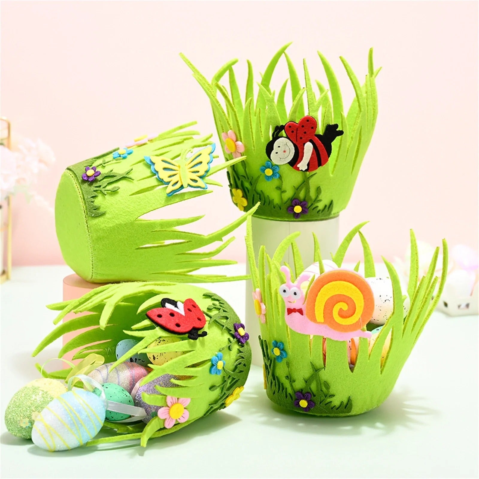 Easter Baskets �Portable Round Non-Woven Buckets for Kids & Adults | Small Woven Party & Birthday Decoration Supplies