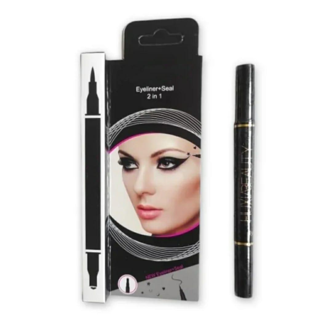 2-in-1 Waterproof Eyeliner & Stamp Liner Pen �Dual-Sided Matte Black Liquid Eyeliner with Precise Felt Tip and Winged Design Seal