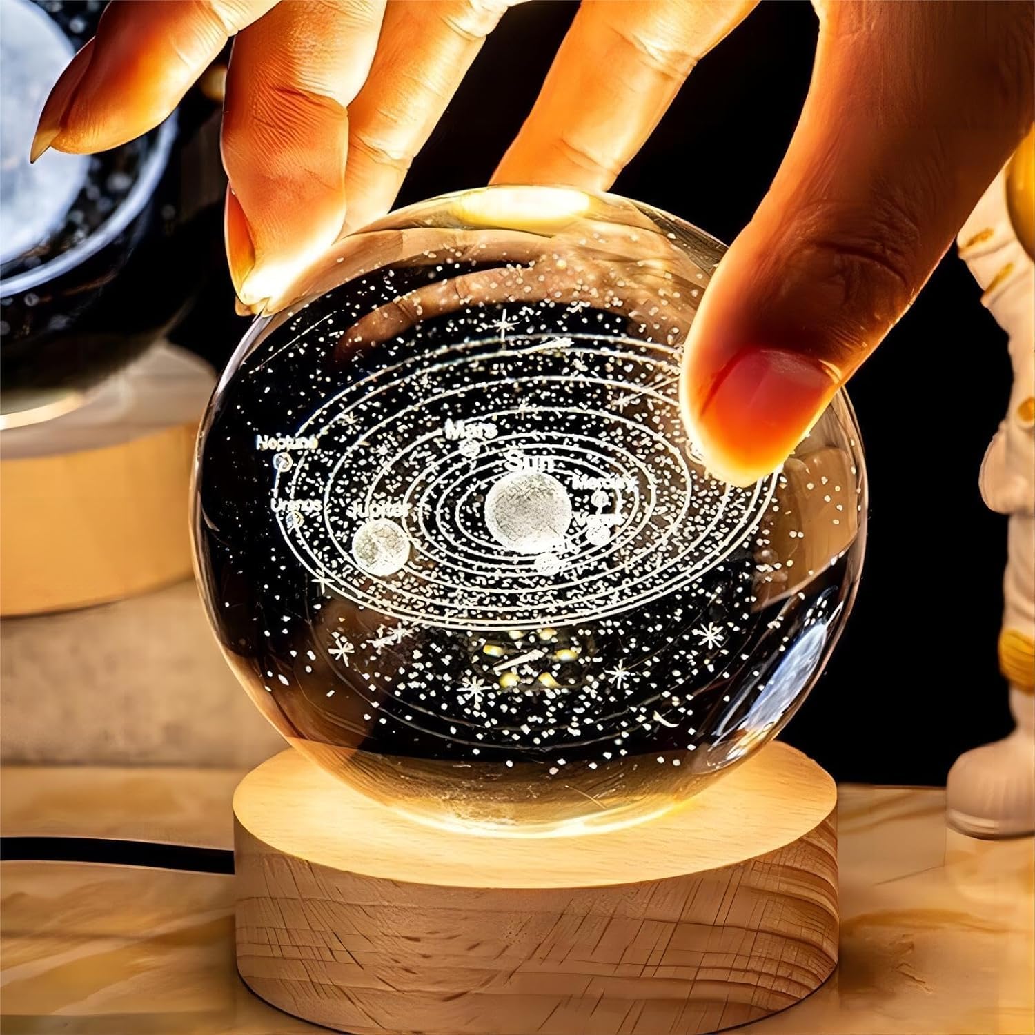 3D Galaxy Crystal Ball Night Light for Kids with USB Table Colorful LED Wooden Light Base, Birthday Gift for Teens Boys and Girls/ Crystal Ball for Home Decoration (Random Design)