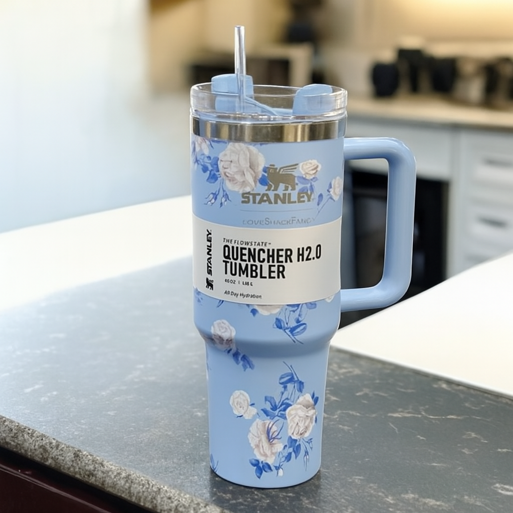 1200ml Stainless Steel Stanley Tumbler Glossy Marble Shades | Premium Vacuum Insulated Travel Mug | Leakproof Cup For Hot And Cold Drinks (Random Color)