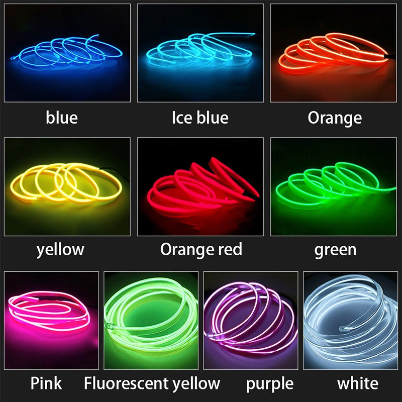 Car Dashboard Neon Light Strip �3 Meter Flexible EL Wire with Easy Installation, Random Color